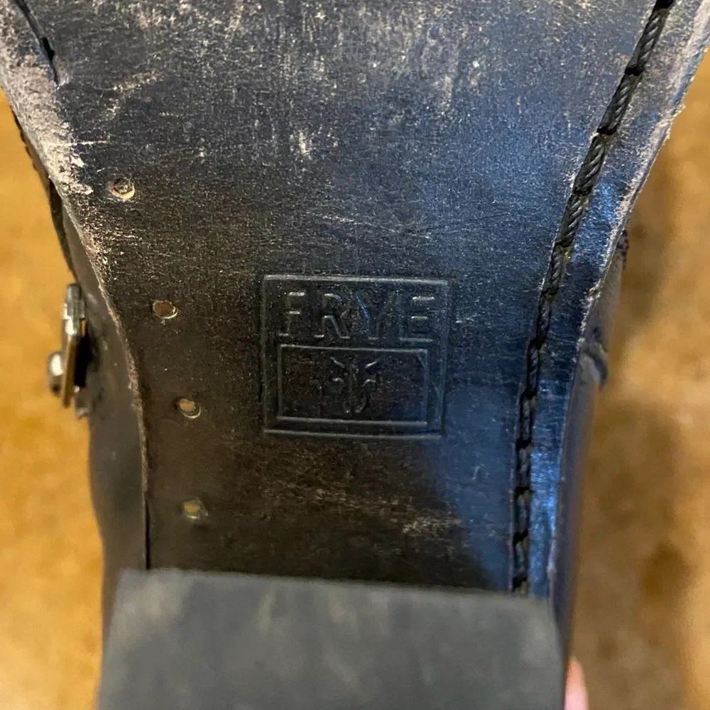 Frye Black leather‎ Jenny Shield stack heeled short boot Booties sz 8.5 - Picture 7 of 11